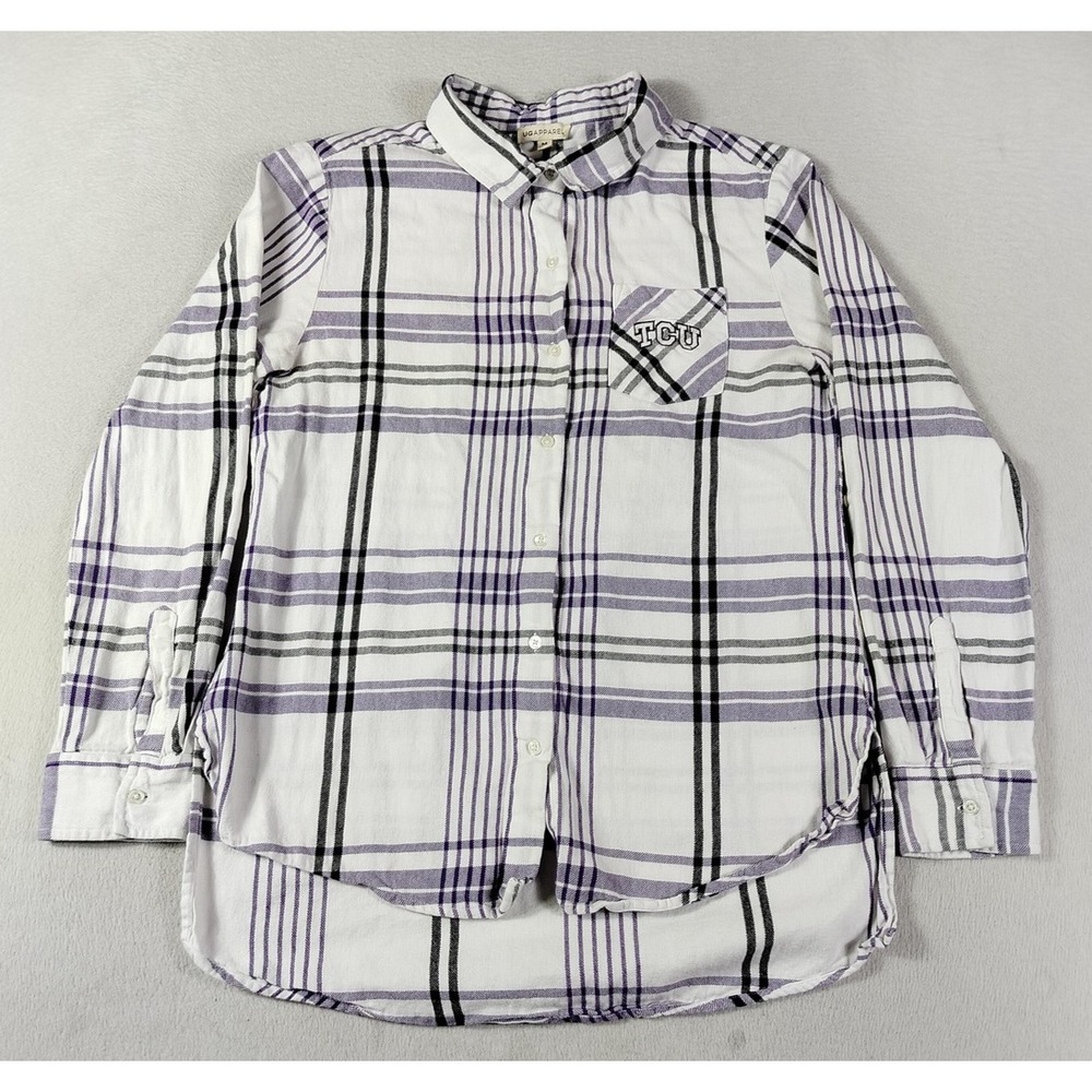 TCU Horned Frogs Shirt Womens Medium White NCAA Football UG Apparel Plaid Top